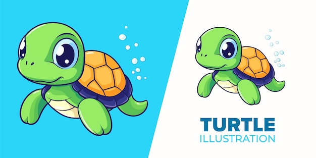 Piccola tartaruga che nuota illustrazione di icona vettoriale in stile cartone animato piatto perfetto per cartelloni d