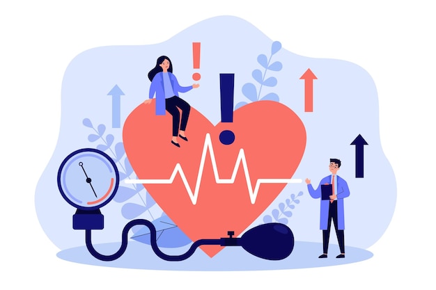 Piccoli medici che esaminano l'illustrazione piana di salute del cuore
