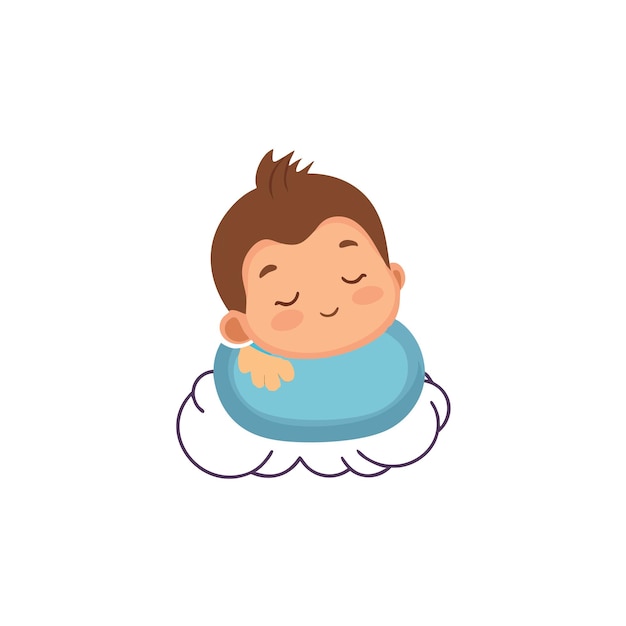 Piccolo bambino che dorme sul cuscino delle nuvole illustrazione dell'icona del cartone animato