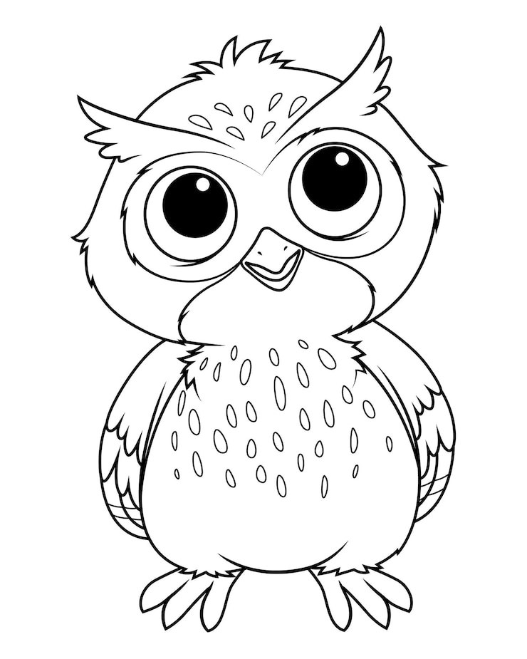 Piccolo gufo cartone animato animale illustrazione BW