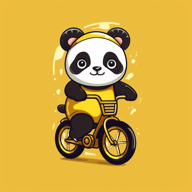 piccolo panda carino in bicicletta logo vettoriale emblema artistico vettoriale cartone animato semplice