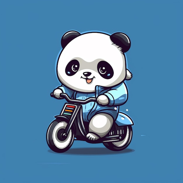 piccolo panda carino in bicicletta logo vettoriale emblema artistico vettoriale cartone animato semplice