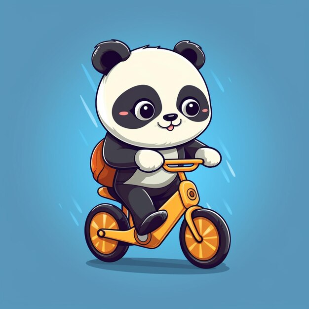 piccolo panda carino in bicicletta logo vettoriale emblema artistico vettoriale cartone animato semplice