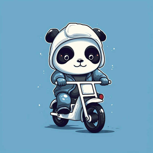 piccolo panda carino in bicicletta logo vettoriale emblema artistico vettoriale cartone animato semplice