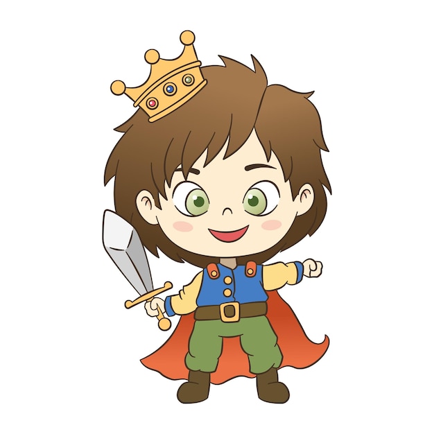Piccolo principe in stile cartone animato con uniforme colorato isolato su sfondo bianco illustrazione