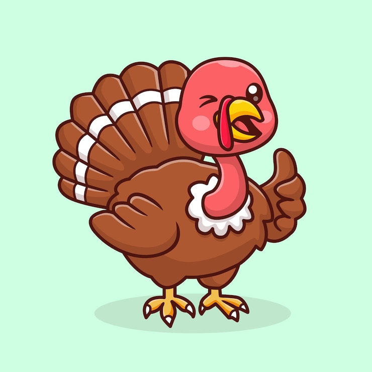 Vettore piccolo tacchino pollo con i pollici in alto cartone animato icona vettoriale illustrazione natura animale isolata