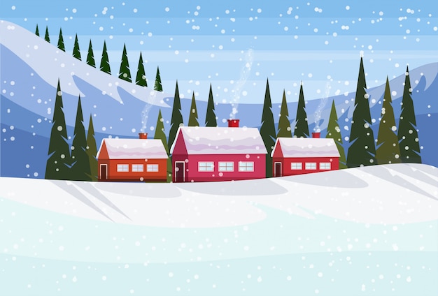 Piccolo villaggio tra le montagne innevate