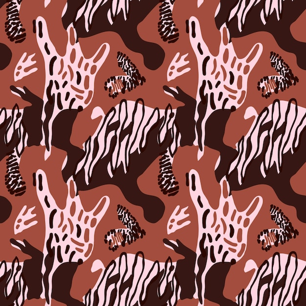 Piede di animale etnico modello senza cuciture carta da parati di pelliccia di leopardo arte primitiva spot strano abstract sfondo di camuffamento moderno per design di tessuto carta di copertina di stampa tessile