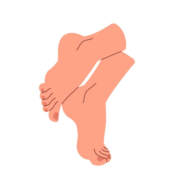 Piedi nudi donna passo sulle dita delle gambe donna nuda gambe con pedicura sulle unghie camminare in punta di piedi anatomia delle suole del tallone procedure di bellezza podologia illustrazione vettoriale isolata piatta su sfondo bianco