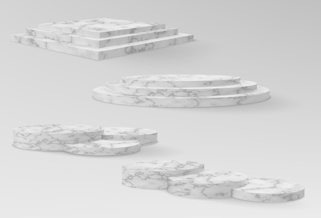 Piedistalli in marmo realistici o podio geometrico astratto museo vuoto palcoscenici espositivi in pietra per cerimonia di premiazione o presentazione del prodotto Piattaforma della galleria supporti per prodotti vuotivettore