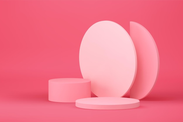 Piedistallo promozionale podio cilindro 3d rosa mock up per prodotto cosmetico spettacolo presentazione illustrazione vettoriale Estetica minimalista realistica elegante vetrina bellezza shopping vendita pubblicità commerciale
