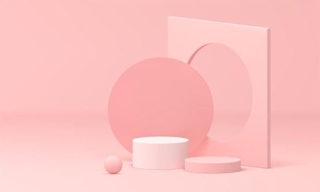 Piedistallo rosa d vetrina design geometrico dello showroom per il vettore realistico di presentazione promozionale del prodotto