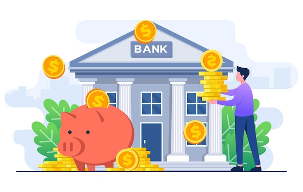 Piggy bank con l'edificio della banca