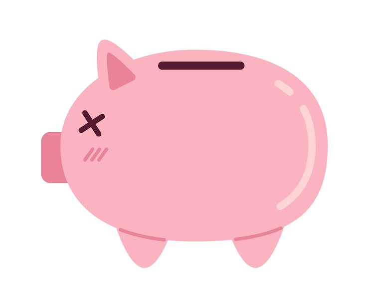 Vettore piggy bank oggetto vettoriale a colori semi piatto icona di clip art di cartone animato modificabile su sfondo bianco risparmio di denaro illustrazione spot semplice per la progettazione grafica web