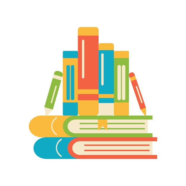 Pila di libri scolastici di istruzione e attrezzature da ufficio