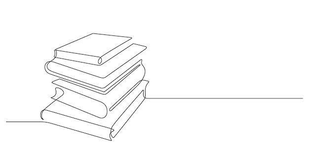pile di libri disegno di una linea illustrazione continua