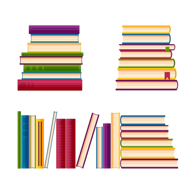 Pile di libri per una pila Libri di biblioteca in stile cartone animato Illustrazione vettoriale isolata