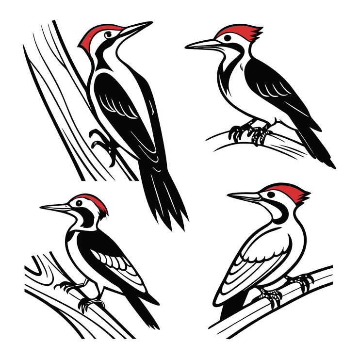 Vettore pileated woodpeckers perched on branches