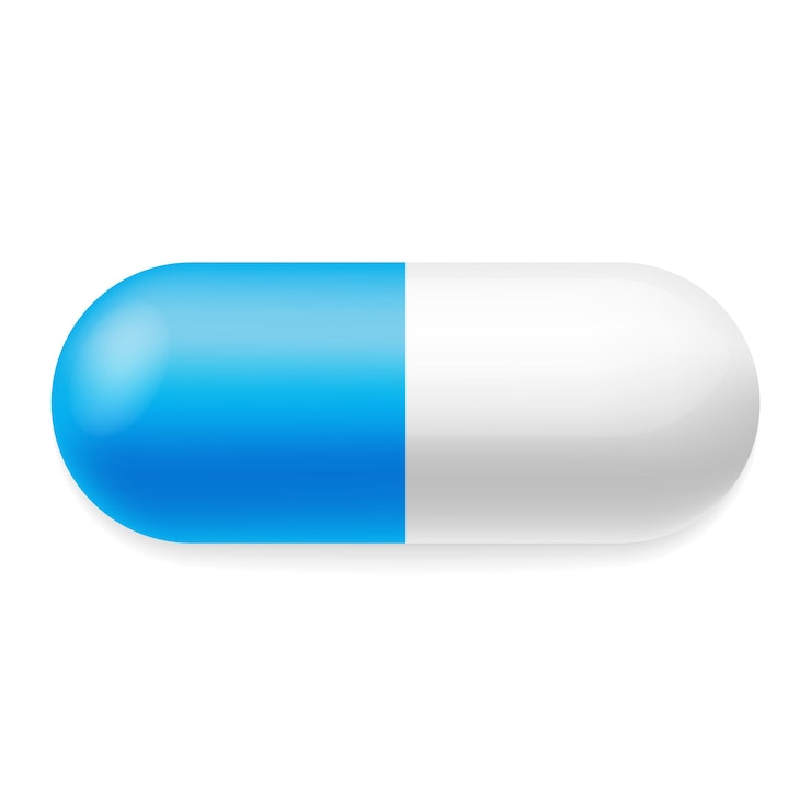 Vettore pillola blu modello su sfondo bianco concetto medico e sanitario 3d capsule mediche realistiche