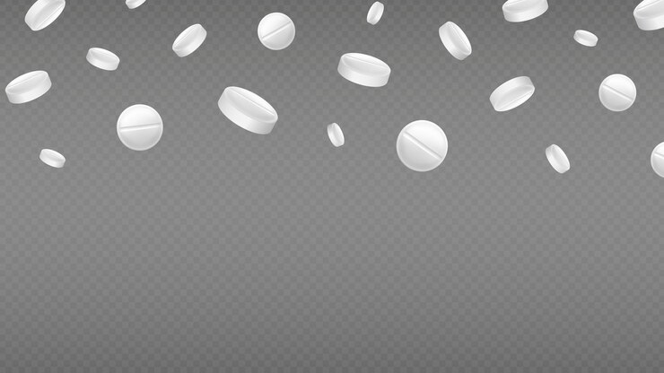 Vettore pillole che cadono farmaci realistici antibiotici o vitamine striscione farmacia sfondo con compresse