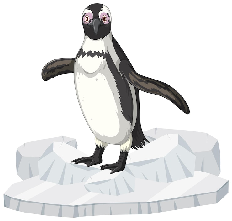 Vettore pinguino che cammina sul lastrone di ghiaccio durante il riscaldamento globale