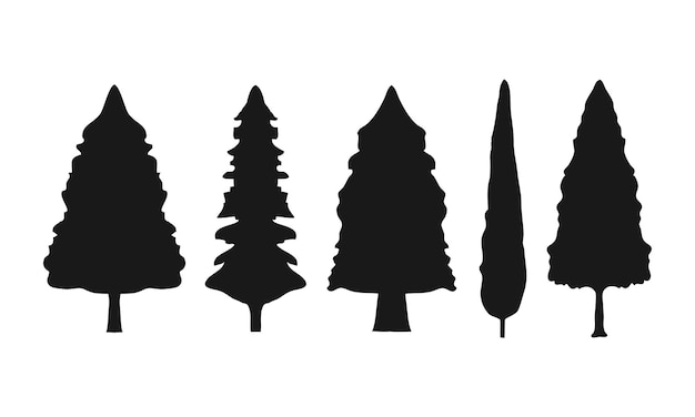 Pini della siluetta per l'illustrazione dell'icona di tema di inverno