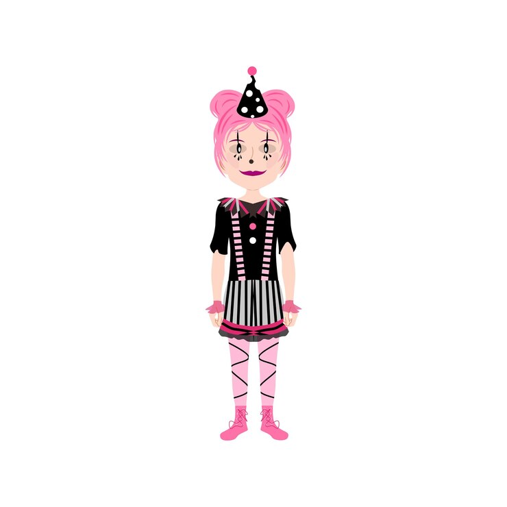 Vettore pink-haired clown in striped dress