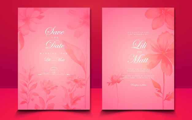 Pink save the date card con fiori matrimonio e design di biglietti d'invito