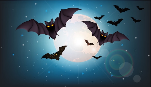 Pipistrelli che volano alla notte Illustrazione di Halloween