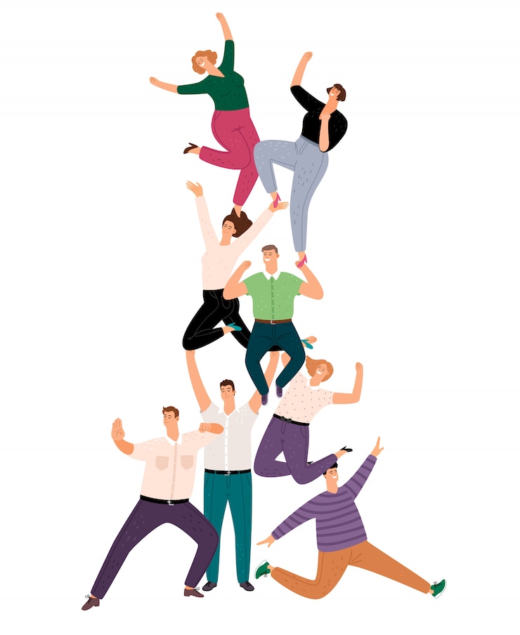 Vettore piramide di lavoro di squadra di persone di successo