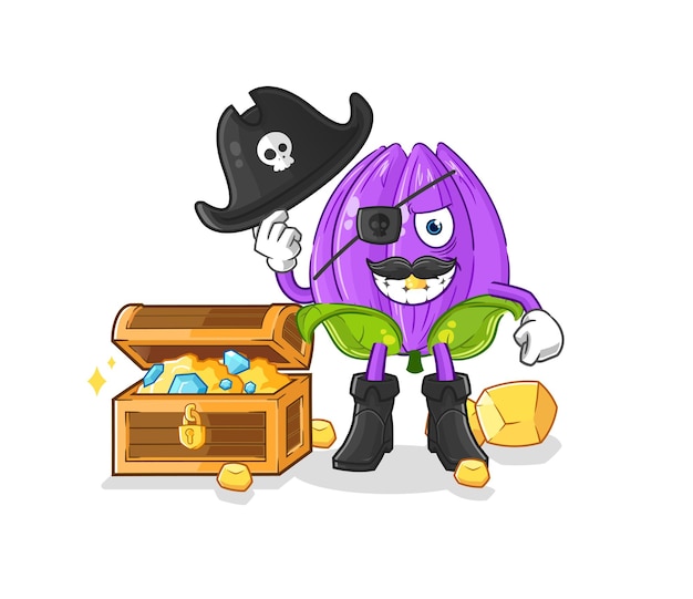 Pirata del tulipano con il vettore del fumetto della mascotte del tesoro