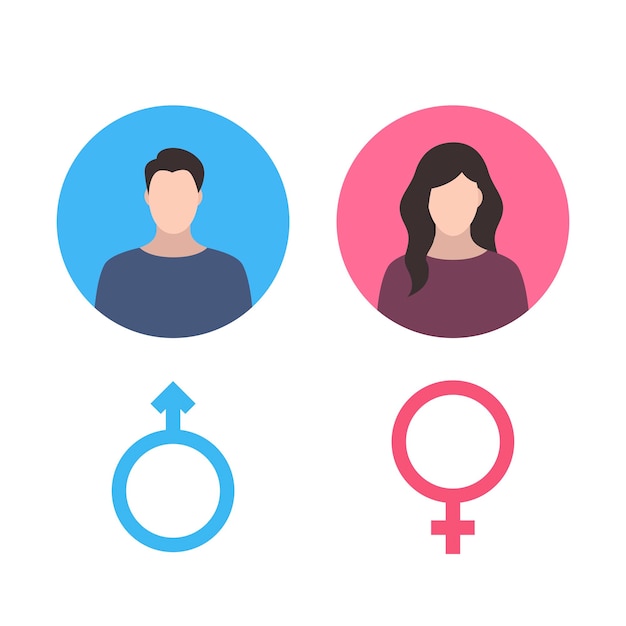 Pittogramma maschile e femminile per la progettazione di siti Web e app mobili Profilo utente uomo e donna Segno di toilette per gentiluomo e signora Icone di genere