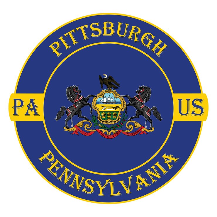 Vettore pittsburgh pennsylvania flag usa travel souvenir seal stamp badge sticker logo illustrazione vettoriale