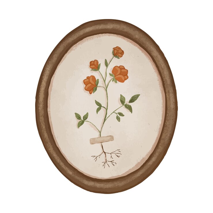 Vettore pittura ovale vintage con fiore astratto asciugato incollato su nastro adesivo