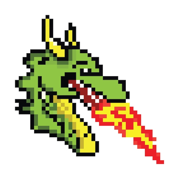 Pixel art drago volante, illustrazione del pixel del drago, disegno del pixel del mostro del fumetto vettoriale