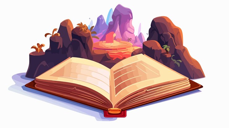 Vettore pixel art of magic book aperto su uno sfondo isolato