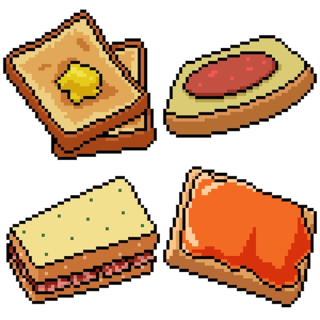 Pixel art set pane colazione isolato