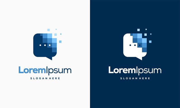 Pixel Chat Discuti il logo disegna il vettore, il modello del logo di conversazione