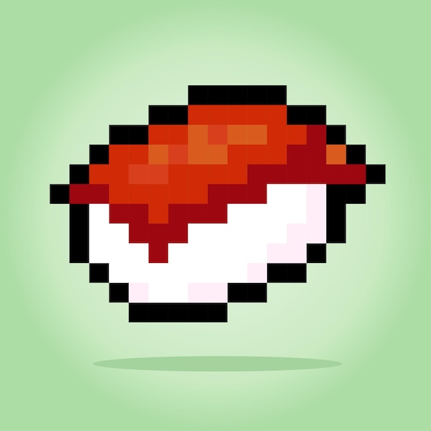 Pixel di alimenti sushi a 8 bit pixel per risorse di gioco e schemi a punto croce nelle illustrazioni vettoriali