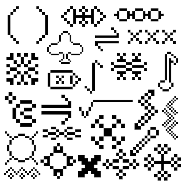 Pixelated Symbols and Icons Collection in Retro Style