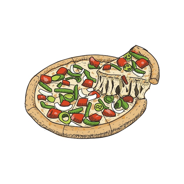 Pizza in stile vintage disegnato a mano. pronto per ogni esigenza.