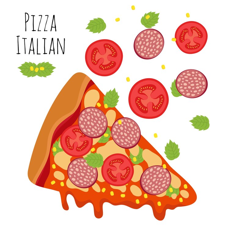 Vettore pizza italiana con salsiccia, pomodoro, illustrazione vettoriale formaggio