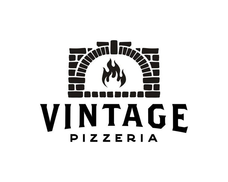 Pizza Logo Forno a legna creativo e modello di progettazione del logo del concetto di cottura a legna