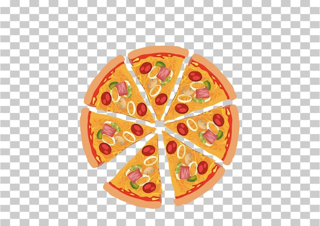 pizza su uno sfondo trasparente con una fetta mancante
