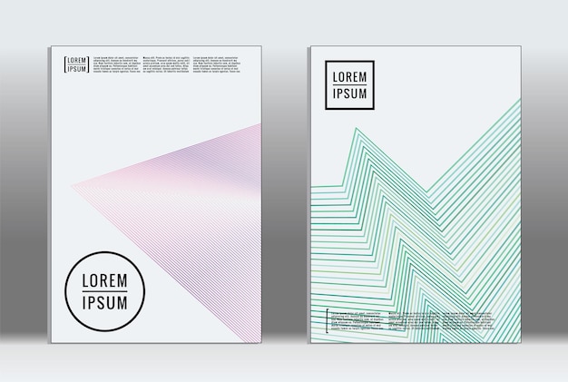 Placcetto minimale. Copertura geometrica vettoriale. Modello di rapporto alla moda hipster. Set di volantini di design grafico a gradiente di linea futuristico. Disegni minimi di moda. Placcetti a righe. Set di design di banner retro.