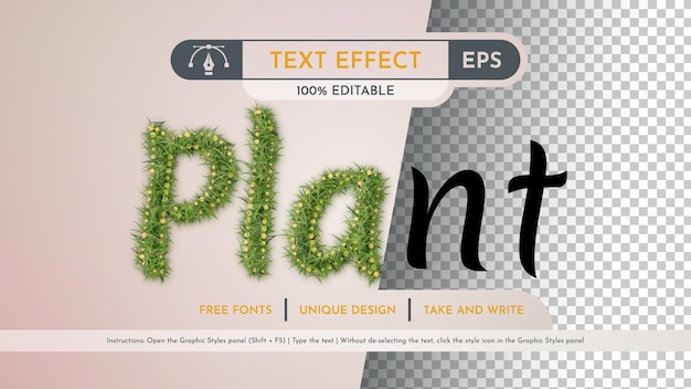 Plant Text Effect Graphic Style Vector Mockup e Template Slogan e Marca Aziendale