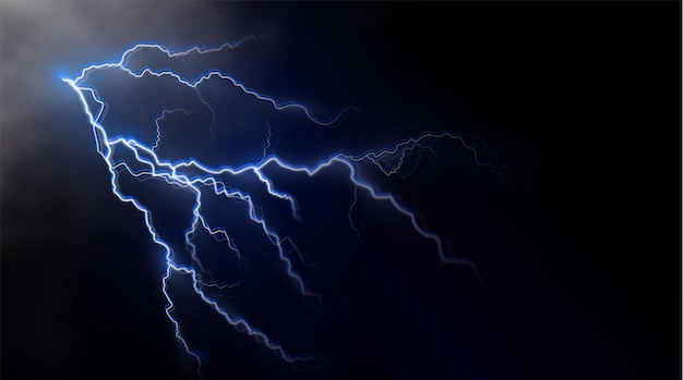 Png di fulmini di vettore isolato azzurro e bianco. Linee astratte di luce magica.