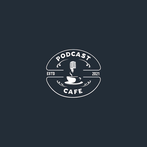 podcast cafe silhouette logo emblema