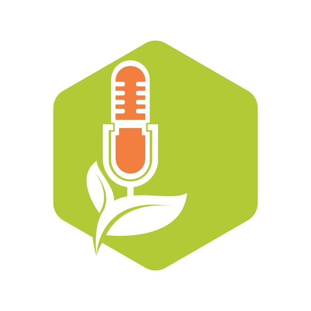 Podcast leaf nature ecology vector logo design