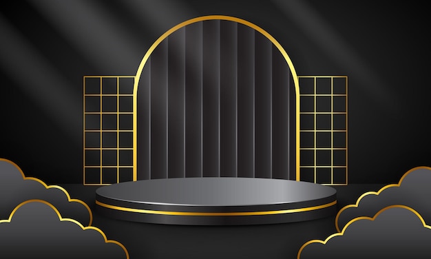 Podio 3D nero Sfondo scena vuota con stile taglio carta Podio vuoto adatto per presentazione prodotto mock up mostra piedistallo palcoscenico prodotto o piattaforma 3D Vector